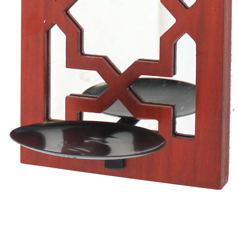 Porte-bougie mural en bois massif 17 po rouge et argent