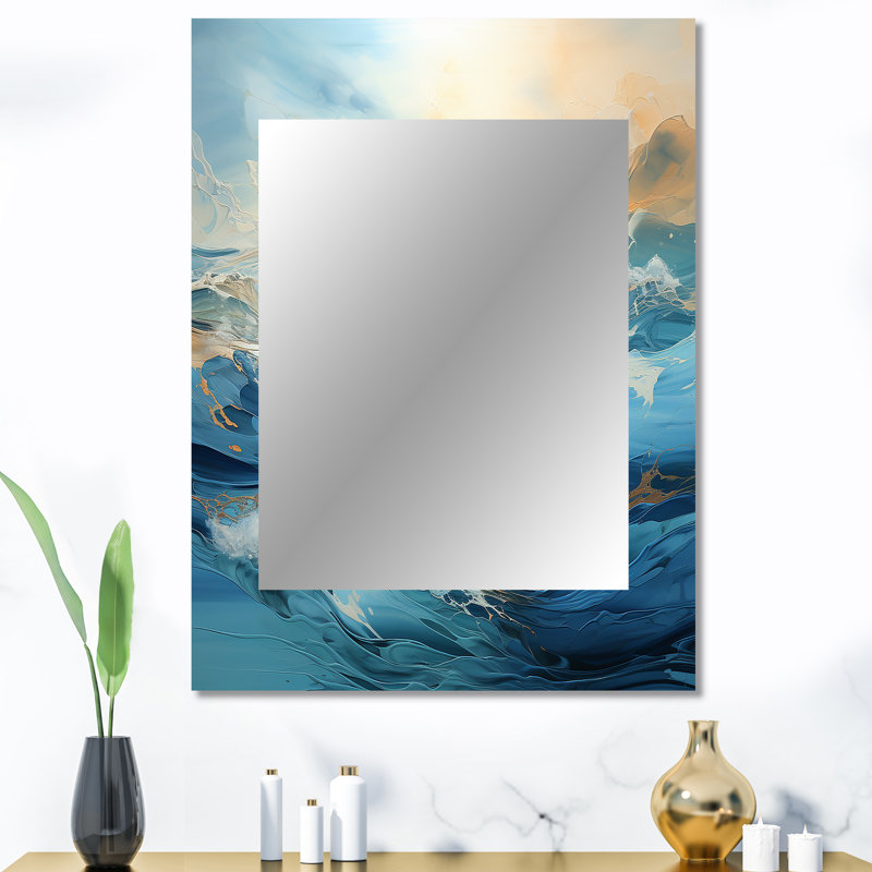 Blanc blanc tempête liquide Art Charm - tempête grand miroir, miroir mural décoratif traditionnel, impression d'art en métal