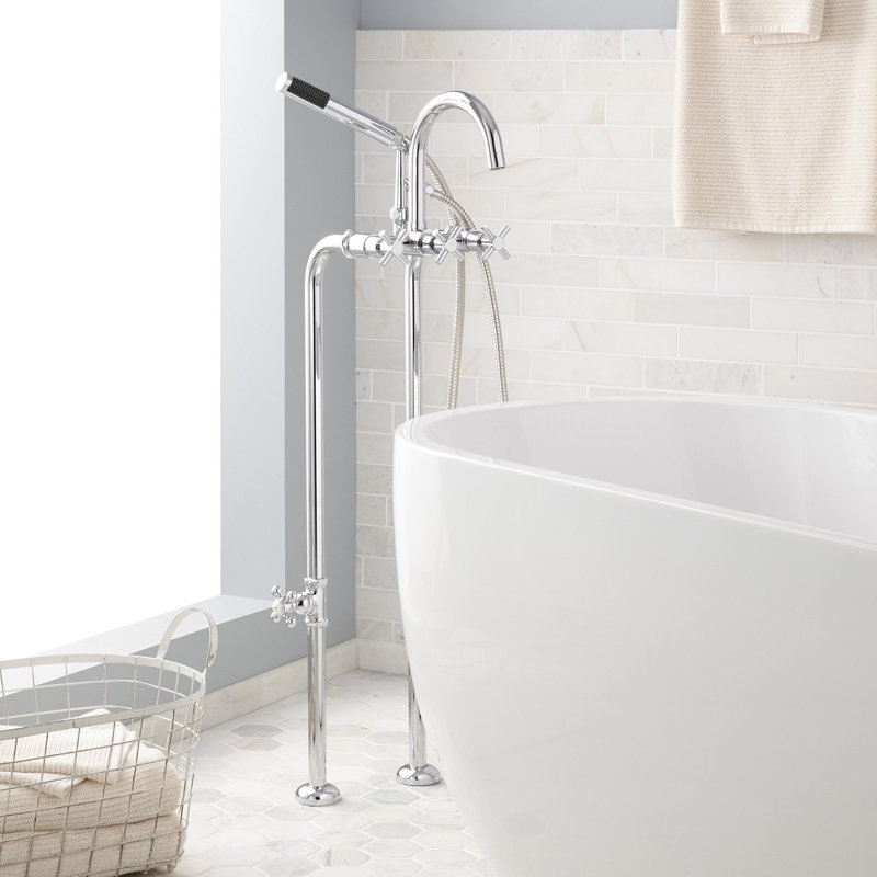 Sebastian Floor Mounted Tub Faucet with Cross Handles, Chrome