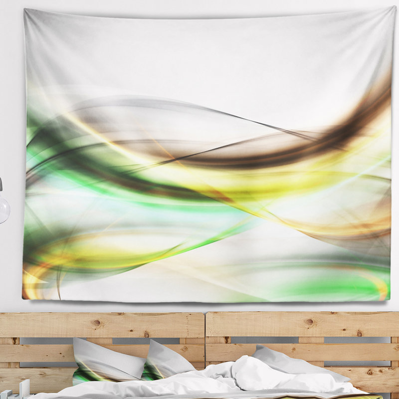 Tapisserie abstraite de vagues jaunes et vertes, H 32 po x l 39 po