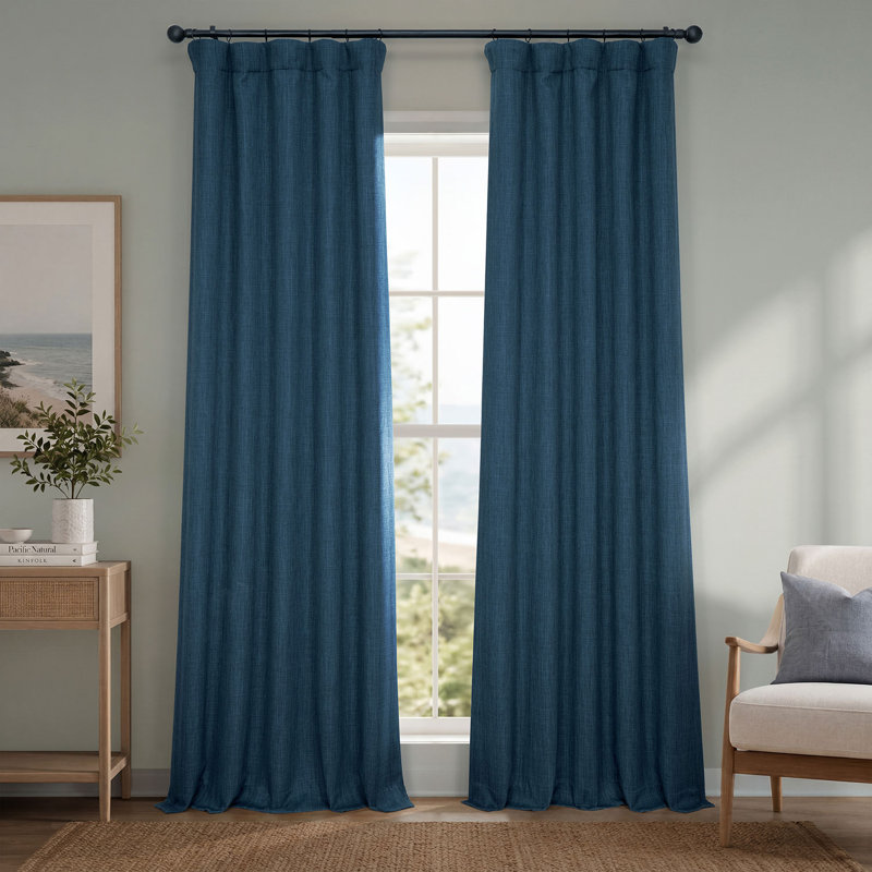Ottis Faux Linen Room Darkening Curtain Panel, Indigo, 50" W x 84" L