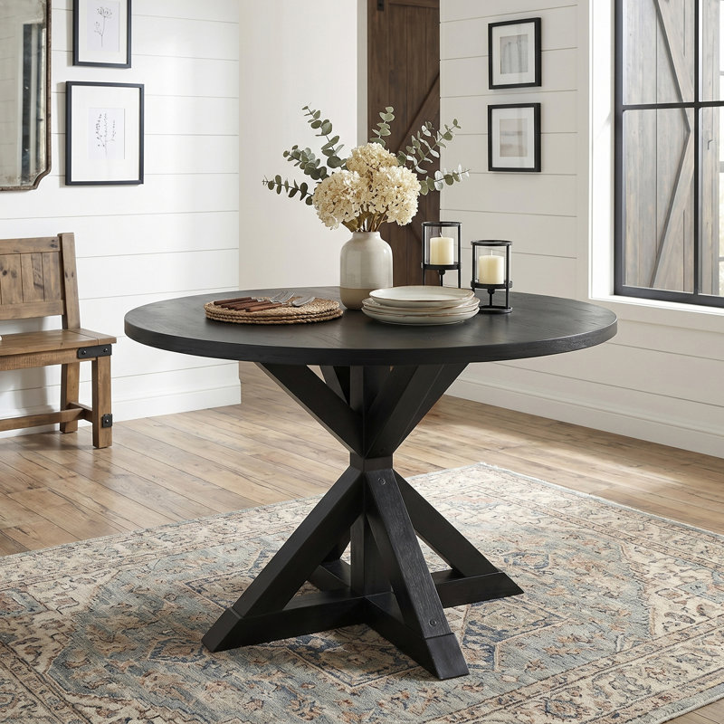 Ebbert Round Solid Wood Base Dining Table, Dining Height Table, Black