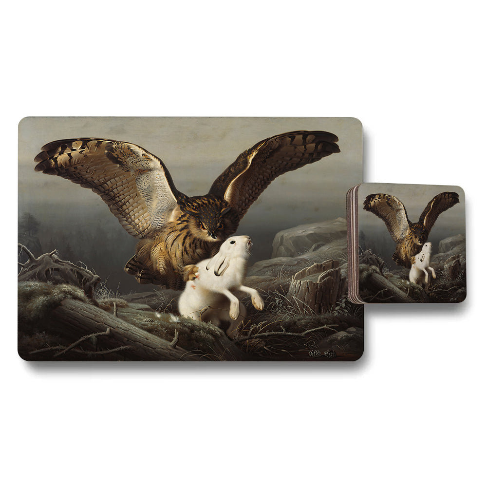 Owl and Rabbit Wildlife Placemat and Coaster Set Artwork