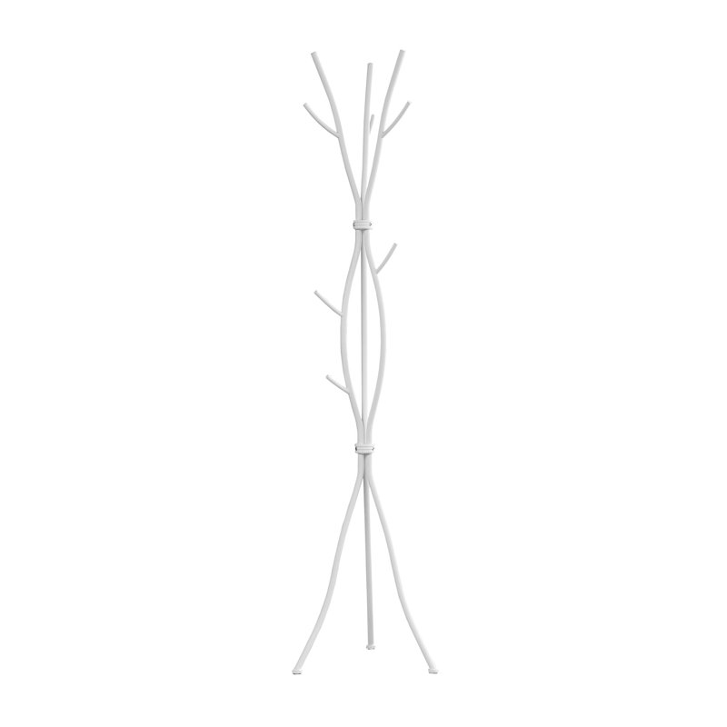 74"H Bedroom Coat Rack Metal Hall Tree Freestanding 11 Hooks Coat Rack Umbrella Stand, White