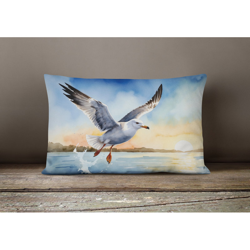 Gull Flying Low Throw Pillow, Rectangle 12"H x 16"W