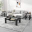 Ensemble de table de salon 3 pièces avec plateau en verre, pieds en métal et 2 tablettes de rangement Esbeidy, comprenant 1 table basse et 2 tables de bout-564030861-564030851