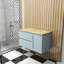 Lavabo mural pour salle de bain W3151s00011, conception cannelée avec tiroir double et porte simple, bois massif pour espaces compacts, aspect naturel bleu, meuble-lavabo en céramique Essentials