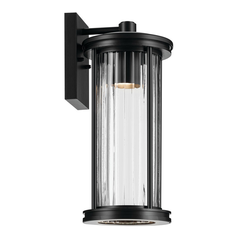 Applique murale d'extérieur 1 lumière approuvée par DarkSky Barras 16 po avec verre transparent nervuré noir Barras