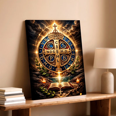 Saint Benedict Cross Medal Christian Religious Poster Bible Candle Wall Art, Decorative Home Accent, Living Room, Bedroom and Office Decor, Gallery Wall Artwork, Modern Interior Styling