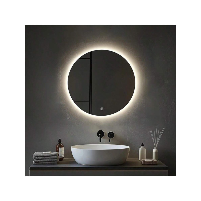Glass Round Mirror, 220.98cm H x 220.98cm W