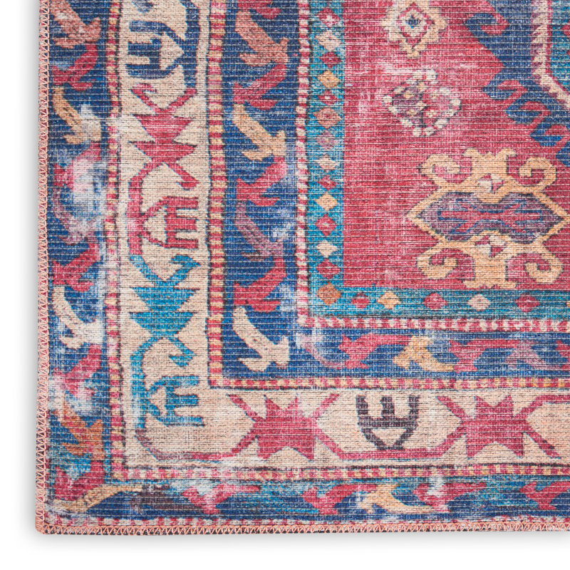Nicole Curtis Red and Navy Floral Cotton Chenille 6' x 9' Area Rug
