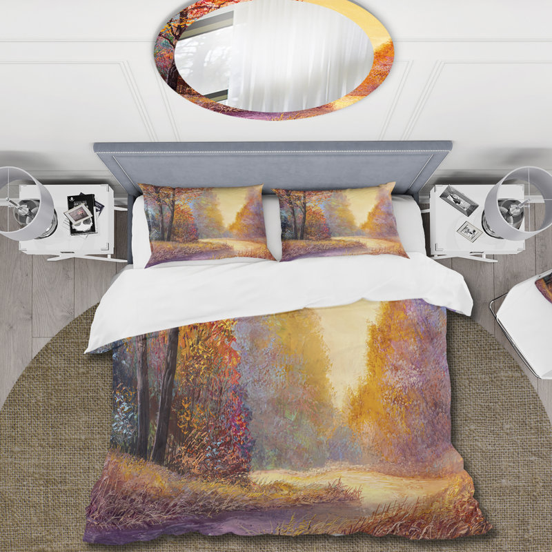 Ensemble de housse de couette en microfibre mauve / orange / jaune, Housse de couette pour très grand lit et 2 très