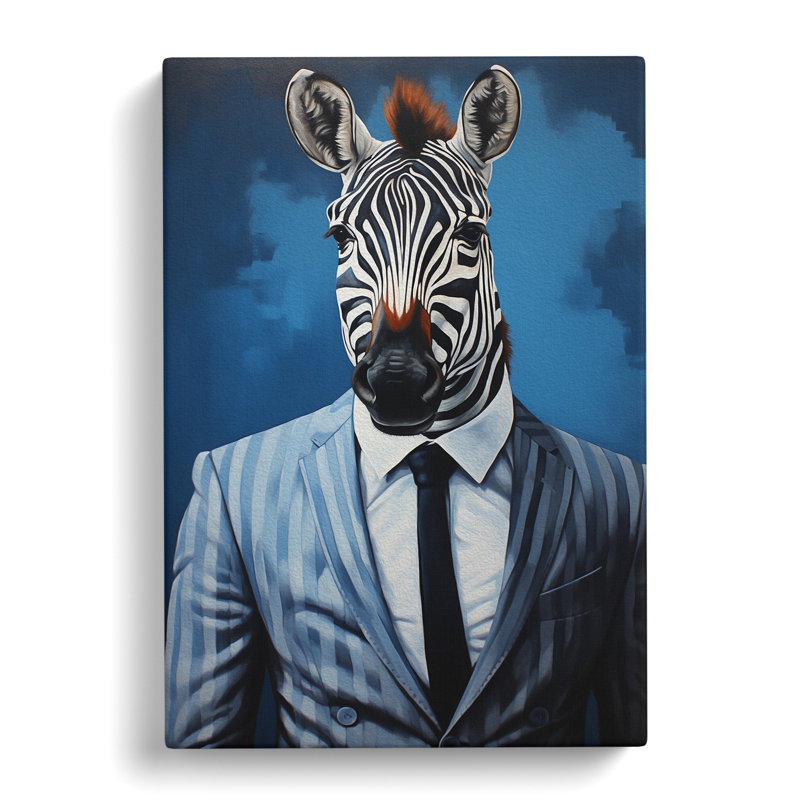 Zebra in a Suit Painting - Wrapped Canvas, 50cm H x 35cm W x 3cm D