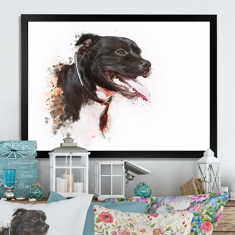 «Dog Pit Bull Design», reproduction sur toile encadrée, Cadre photo noir, H 8 po x l 12 po x P 1 po