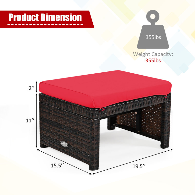 Trulli Wicker Outdoor Ottoman, Red