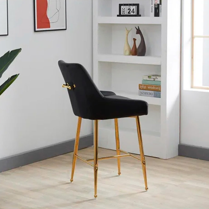 Maurilia Upholstered Counter Stool with Metal Frame, Black, 1