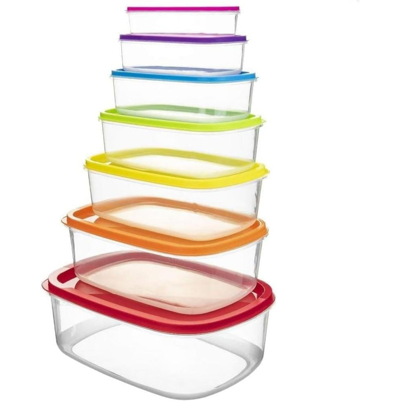 Belfry Kitchen Set Of 7 Pcs Rectangle Food Storage Containers Air Tight Plastic Food Storage Box With Rainbow Lids