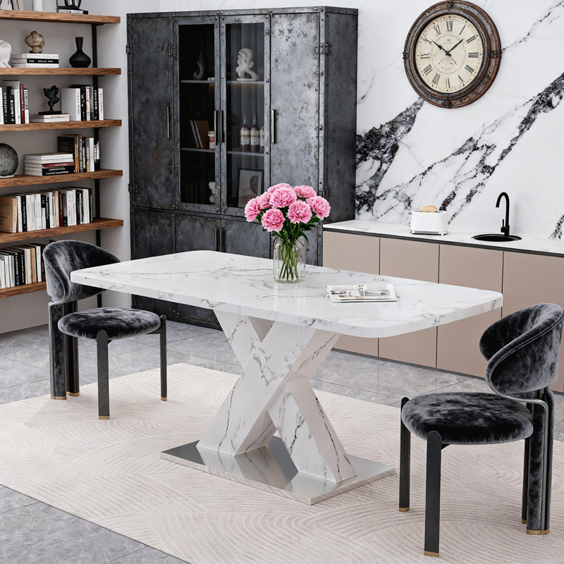 Table de salle à manger moderne, Blanc, Blanc