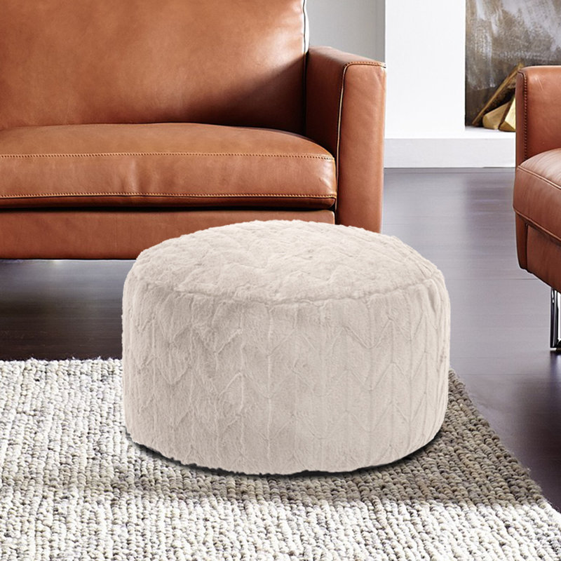 Upholstered Pouf, Angora Natural Polyester