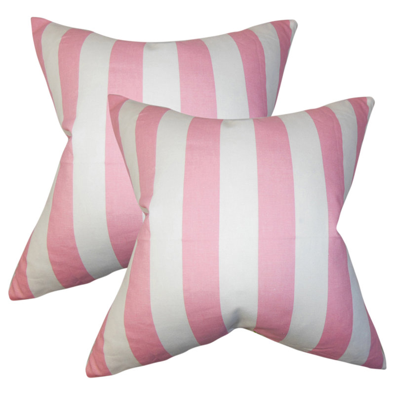  Stripes Cotton Throw Pillow, Baby Pink