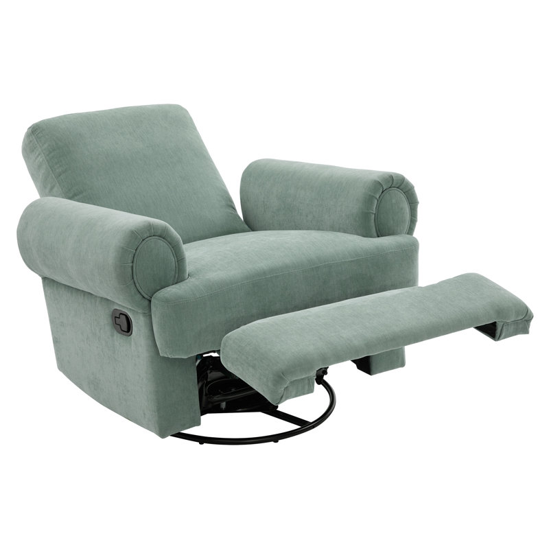 Mint Green Chenille Manual Recliner Swivel Rocker Chair with Rolled Arms