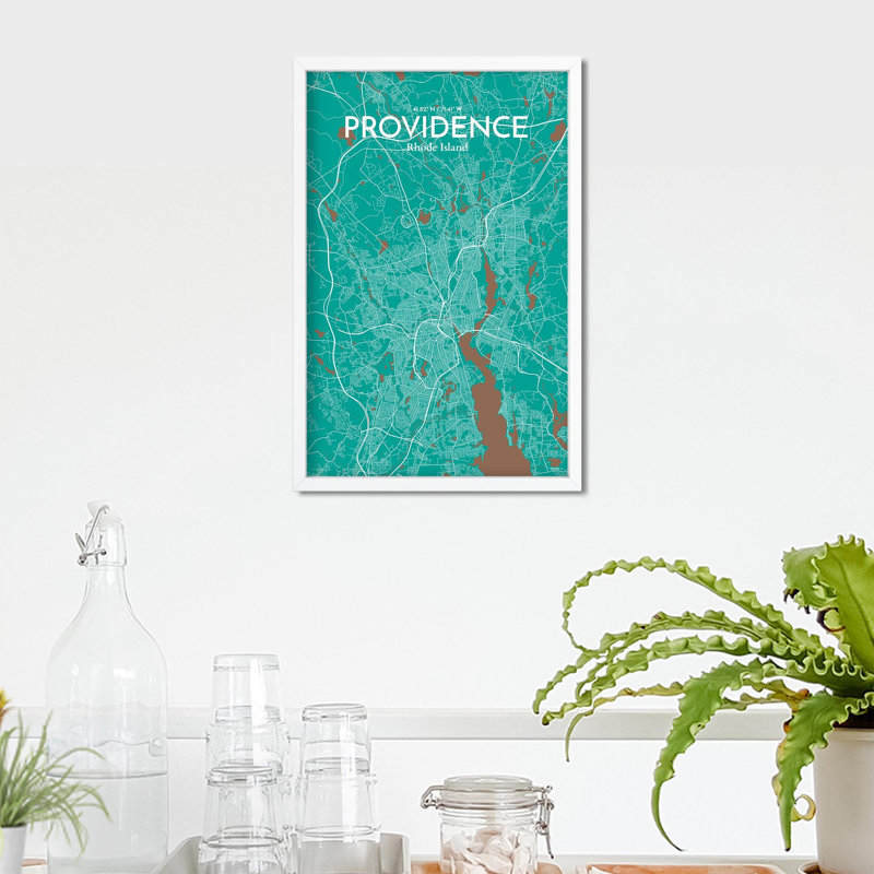 Providence, carte de la ville, impression, H 17 po x l 11 po, Vert / Brun