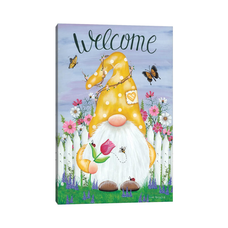 Spring Garden Gnome by Lisa Kennedy - Wrapped Canvas Painting, 20.32 cm H x 30.48 cm W