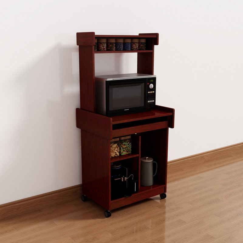 Bureau mobile avec chariot à micro-ondes avec rangement verrouillable, finition, tablette coulissante et support pour pot de rangement