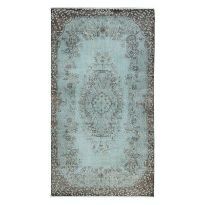 Tapis bleu clair 3,8 x 6,8 pi Tapis turc fait à la main