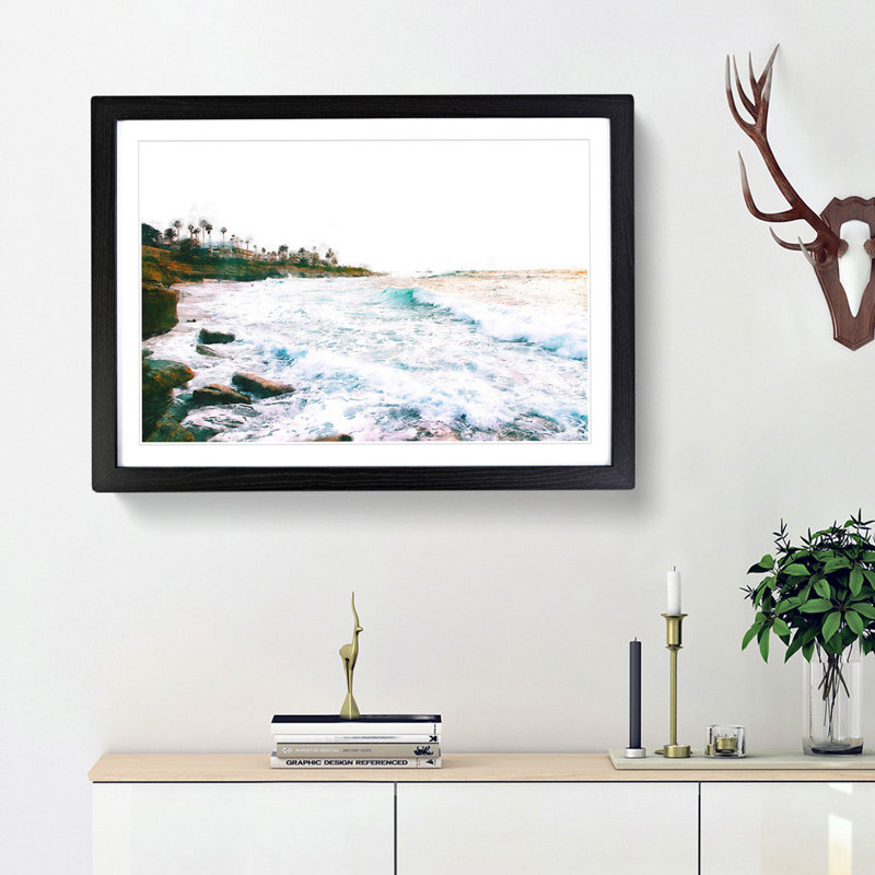 San Diego Seascape - Single Picture Frame Painting on MDF, 24cm H x 33cm W x 2cm D, Black Framed