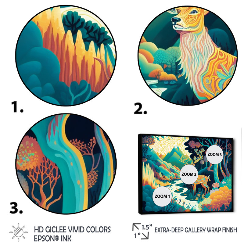 «Majestic Buck In The Woods IV», art animalier sur toile, H 24 po x l 32 po x P 1 po, Toile avec cadre flottant noir