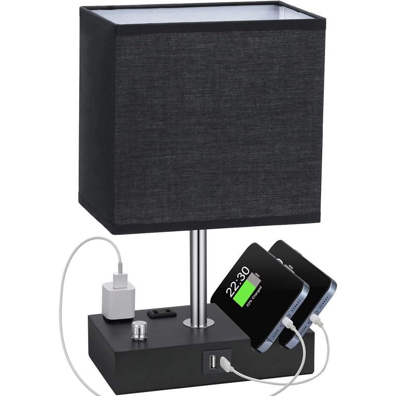 USB Table Lamp, Black, 13.39" H x 4.69" W x 4.69" D