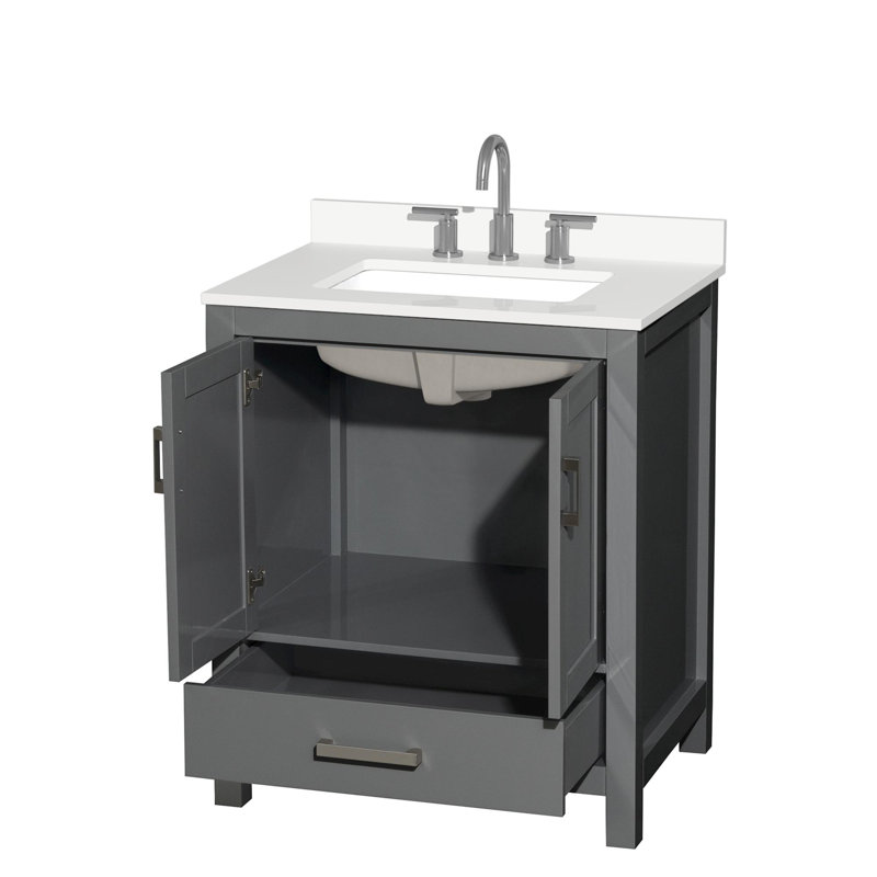 Sheffield 30" Freestanding Single Bathroom Vanity with Quartz Top, Chrome, Dark Gray, White Quartz
