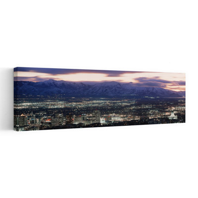 Salt Lake City Utah skyline at night 1 Piece Wrapped Canvas Panoramic Wall Art