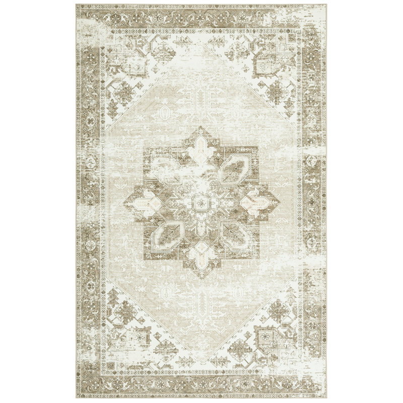 Delvecchio Oriental Sage/Ivory Area Rug, Rectangle 4' x 6'