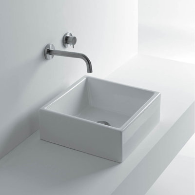 Lavabo de salle de bain vasque carré en céramique Whitestone