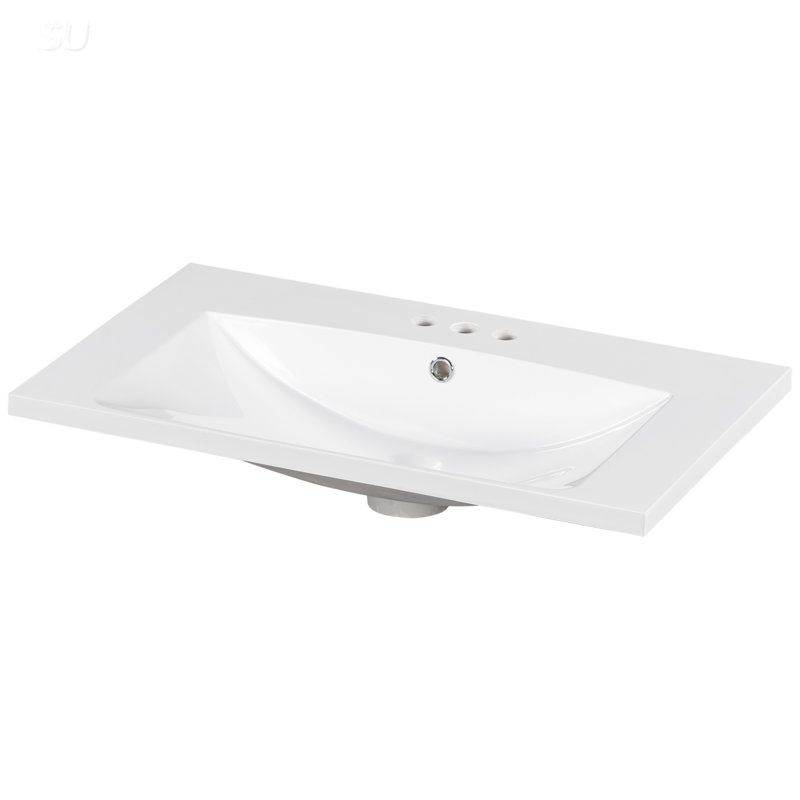 30-Inch Single Bathroom Basin Sink, Resin Vanity Top With 3 Faucet Holes, Durable And Easy To Maintain