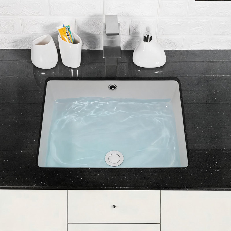 Lavabo de salle de bain rectangulaire en céramique blanche, encastré sous plan, avec trop-plein, 51 x 41 cm (20 x 16 pouces).