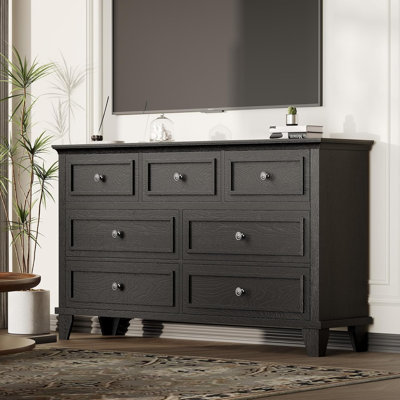 7 Drawer Dresser, Large Wooden Storage Chest of Drawers with Exquisite Metal Handles, 47" Wide Dresser TV Stand, Drawer Organizer for Bedroom, Living by Ebern Designs