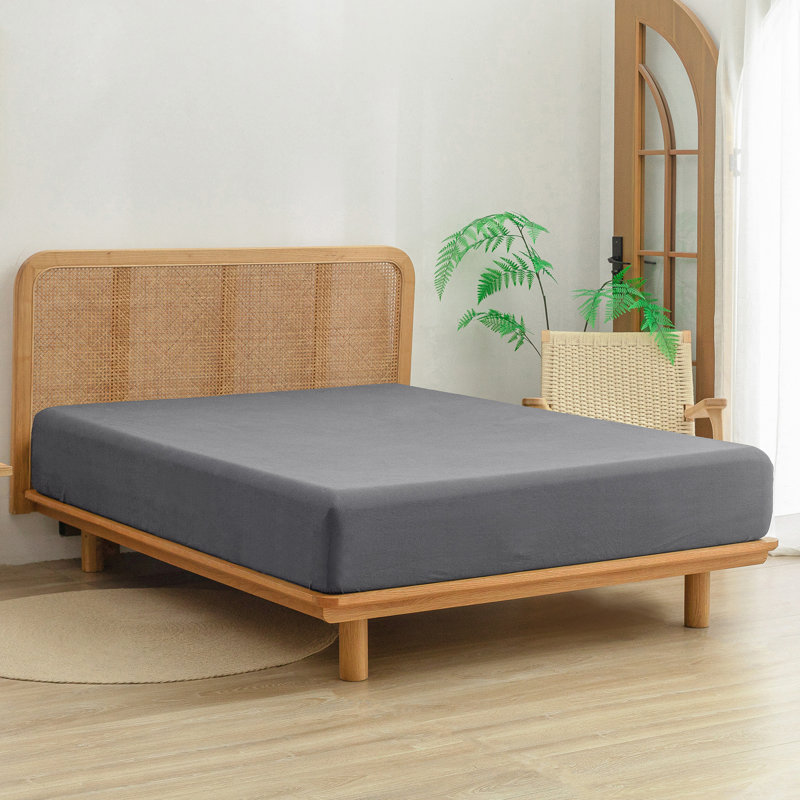 Drap-housse Bestouch 100% coton lin lavé, Drap-housse grand, Gris ombre discrète