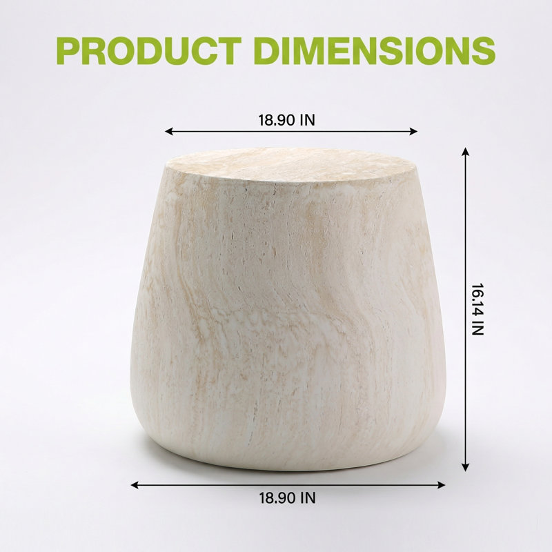 Table d'appoint ronde fuselée avec finition texturée semblable à la pierre naturelle, fabrication robuste en oxyde de magnésium, table de bout d'appoint peu encombrante pour le salon, la chambre à coucher, le balcon, s'adapte aux styles moderne, minimaliste,