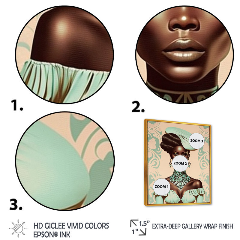 «Clennell Beautiful Retro African American Model II», reproduction sur toile, H 32 po x l 16 po x P 1 po, Cadre flottant doré