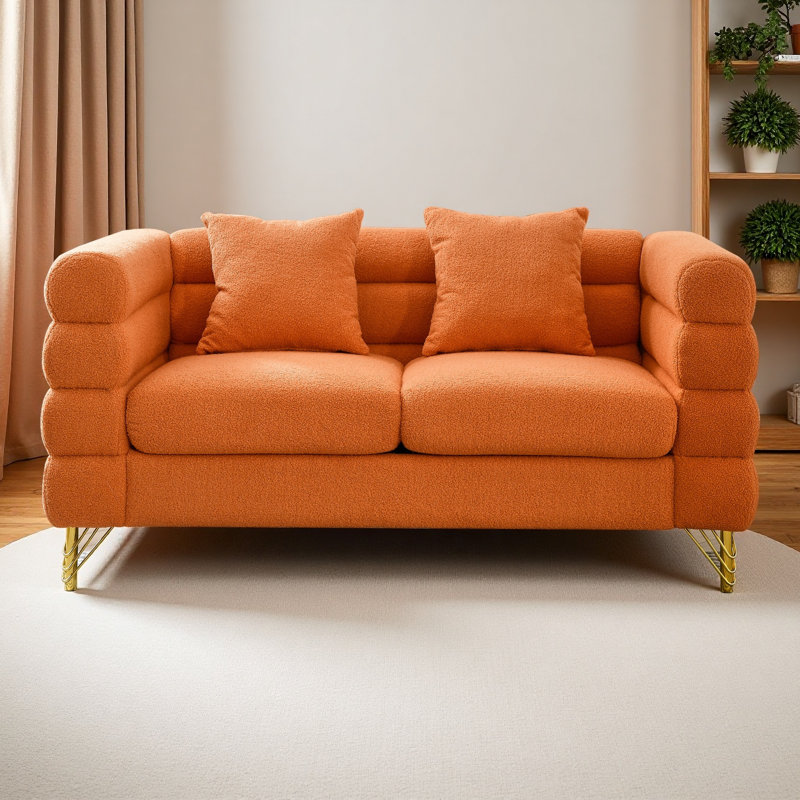 Marypatricia Oversized  Upholstered Loveseat, Modern Sofa Couch, Orange Fabric, 28" H x 60" W x 32" D