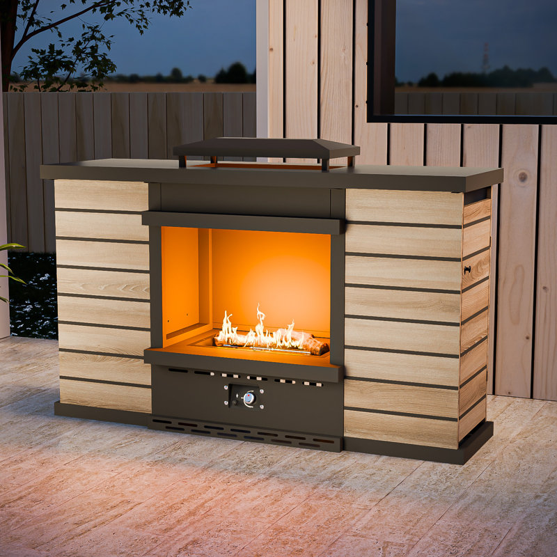 Rectangular Outdoor Propane Fireplace with Rain Cover& Auto Ignition, 50,000 BTU Steel Gas Fire Pit