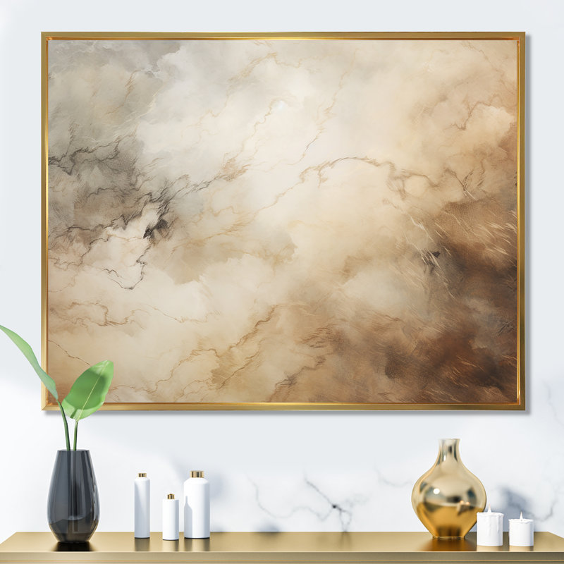 Beige minimalisme tempêtes I - tempêtes, impressions sur toile, Cadre flottant doré, H 30 po x l 40 po x P 1,5 po