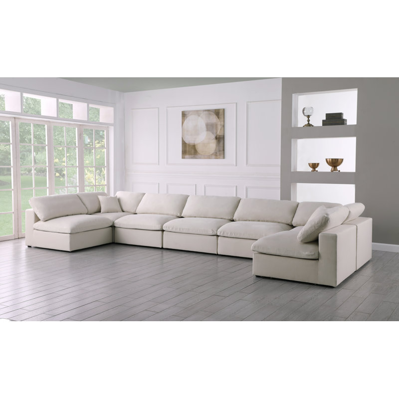 Jocqua Velvet U-Shaped Sectional Reversible, Cream Velvet
