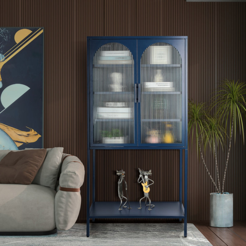 Armoire vitrée avec tablettes réglables Dalai, Bleu