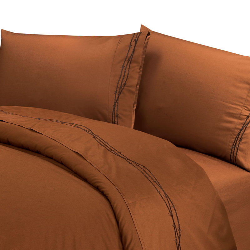 Barbwire Barbwire Embroidery 350 Thread Count Western Rustic Sheet Set, Cream