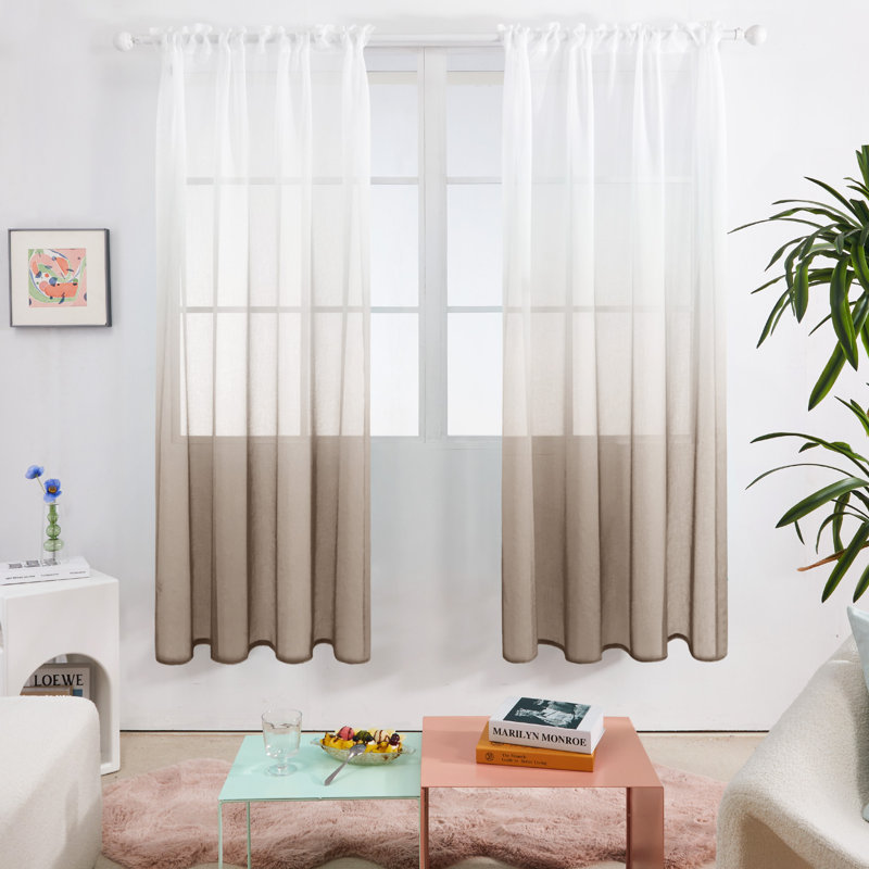 Zhejno Sheer Curtain Pair, 52" W x 72" L, Brown