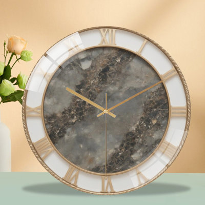 Roman-Numerals-Gold-Marble-Clock Art - 12‘’ Modern Glass Wall Clock